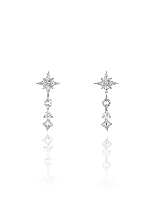 CZ Dangling Starburst Stud Earrings - Silver