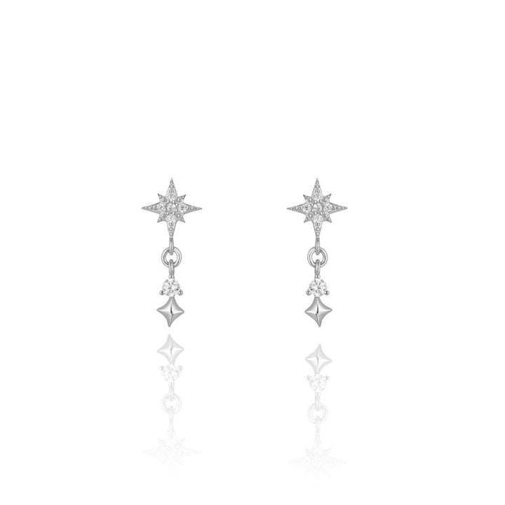 CZ Dangling Starburst Stud Earrings - Silver