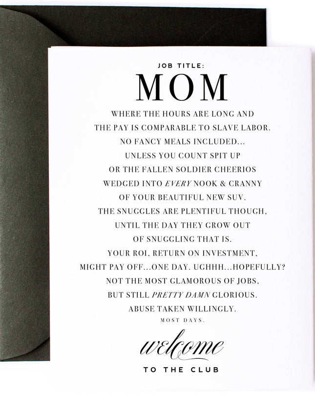 Mom Club funny new mom card and mom friendship card — humorous Mother's Day card