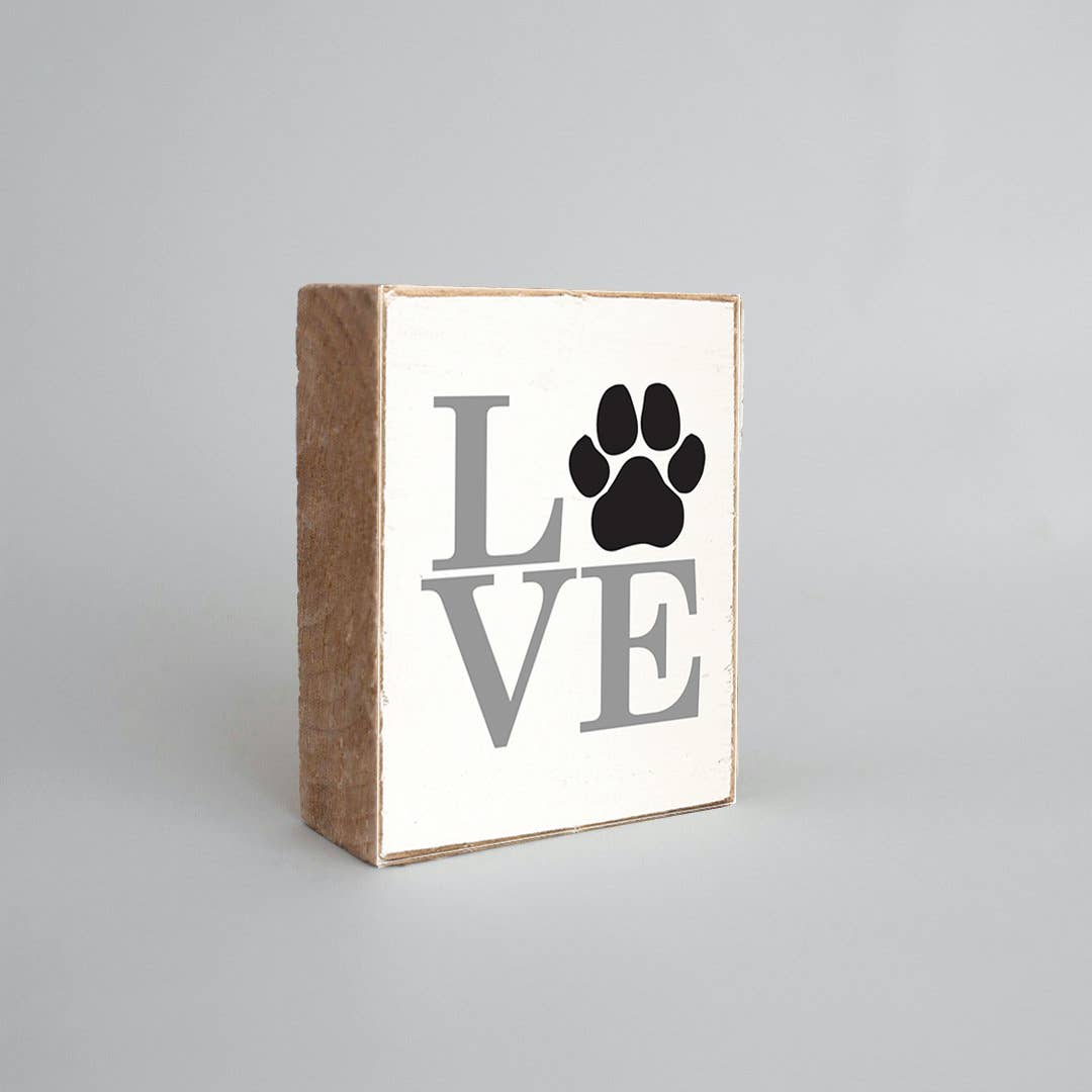 Stacked Love Paw Print Decorative Wooden Block