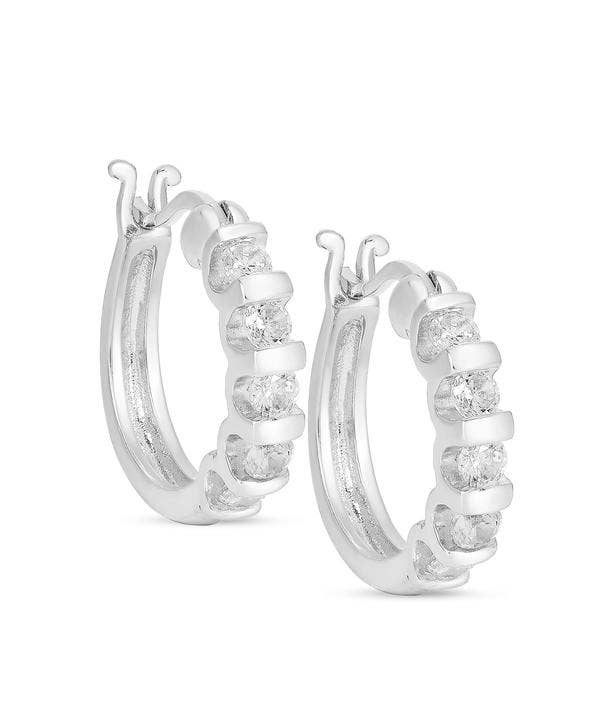 CZ Hoop Earrings In Sterling Silver