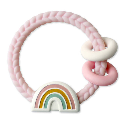 Rainbow pink Ritzy rattle teether — fun colorful baby toy, baby shower gift