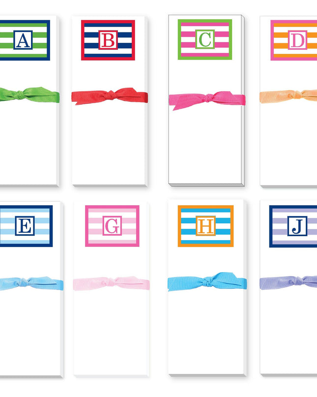 Classic stripe skinnie initial notepad — personalized stationery, fun gift for her