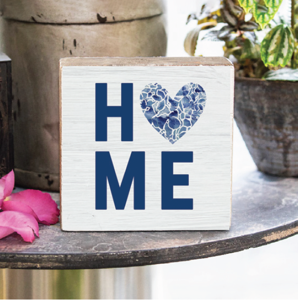 Stacked Home Floral Heart Decorative Wooden Block