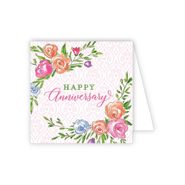 Happy Anniversary floral banner enclosure card — anniversary gift enclosure