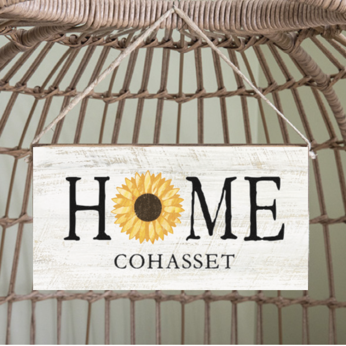 Personalized Home Sunflower Twine Hanging Sign- Rockville Centre