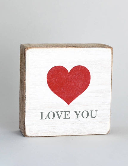 Heart rustic square block Love You — personalized Valentine's and everyday home decor