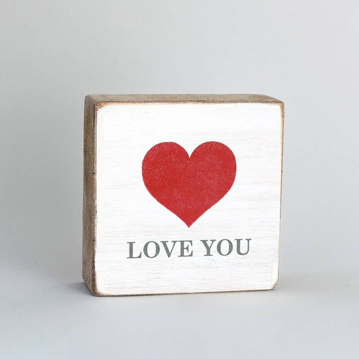 Heart Rustic Square Block - Love You