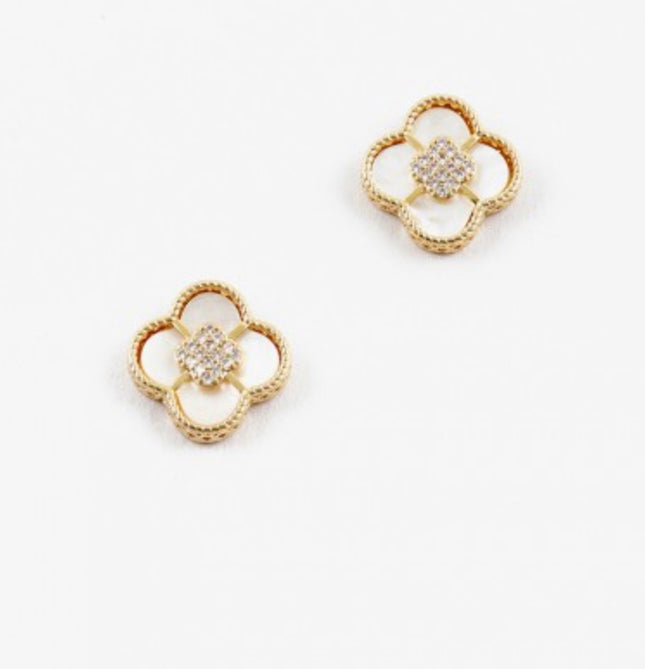 Mother of Pearl stud clover earrings — St. Patrick's Day and everyday jewelry gift