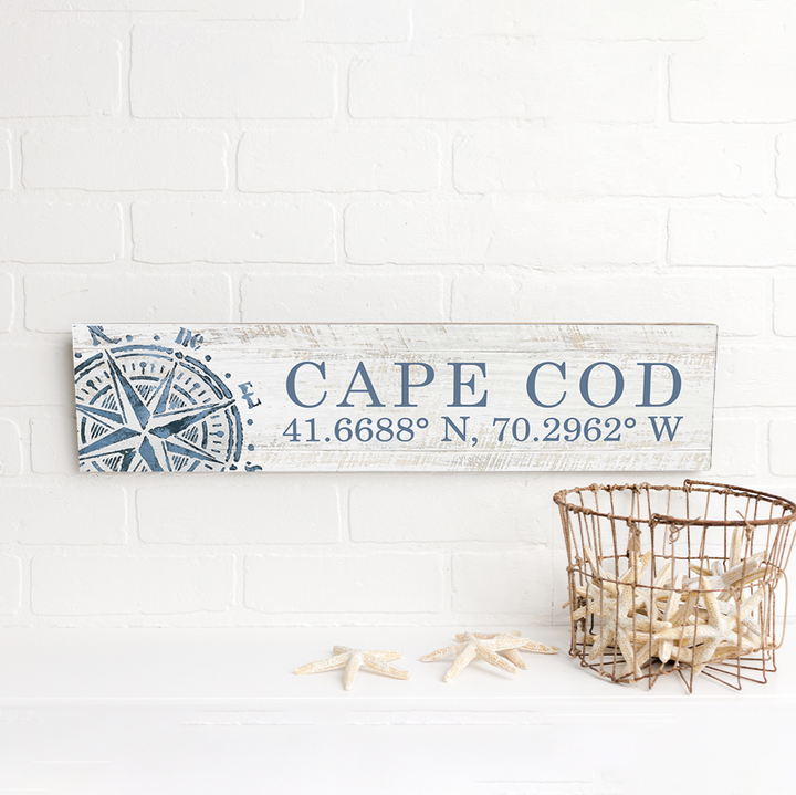 Personalized Your Word & Coordinates Compass Barn Wood Sign