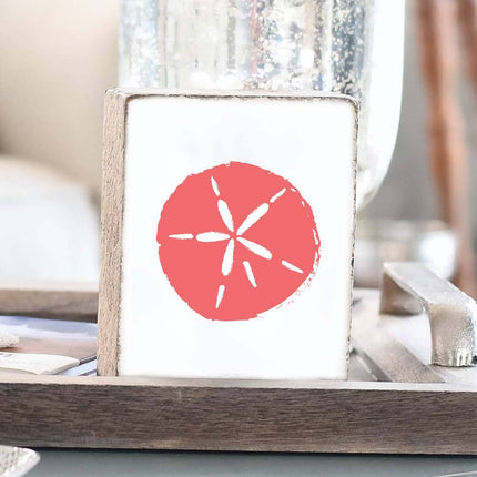 Sand dollar decorative wooden block — coastal beach home decor