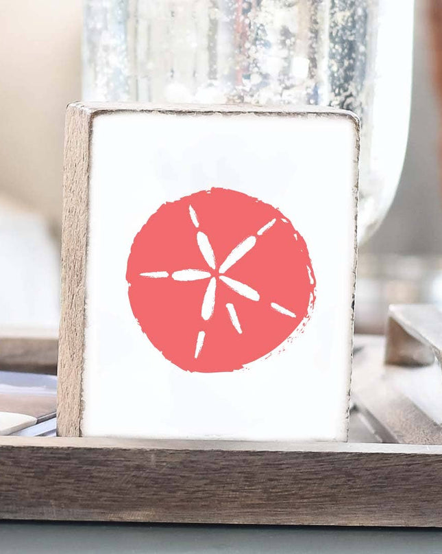 Sand dollar decorative wooden block — coastal beach home decor
