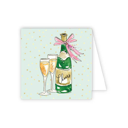 Handpainted champagne bottle with glasses enclosure card — celebration and wedding gift enclosure