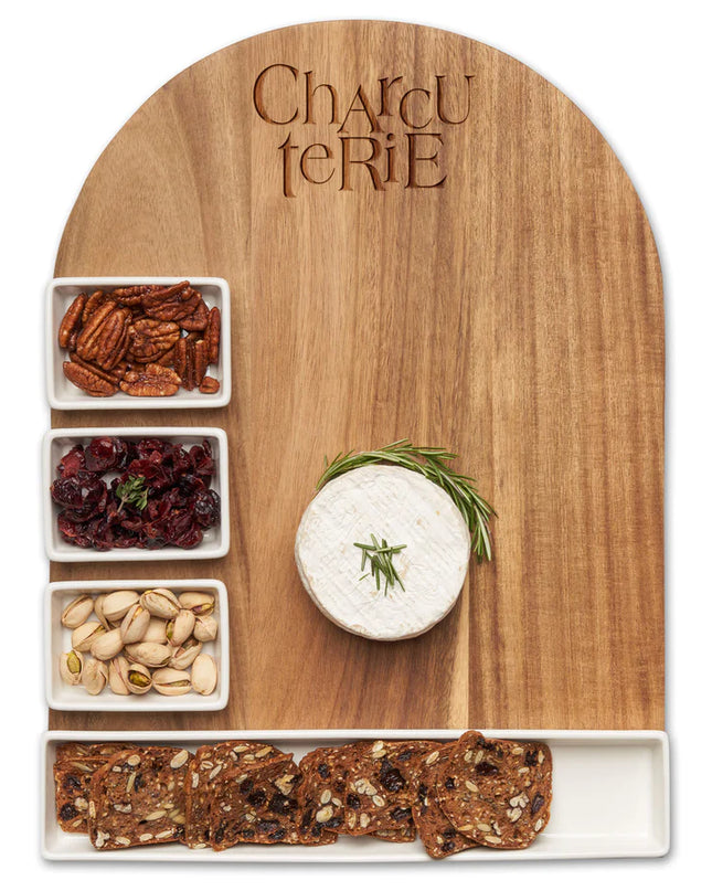 Rounded charcuterie board set — elegant entertaining and housewarming gift