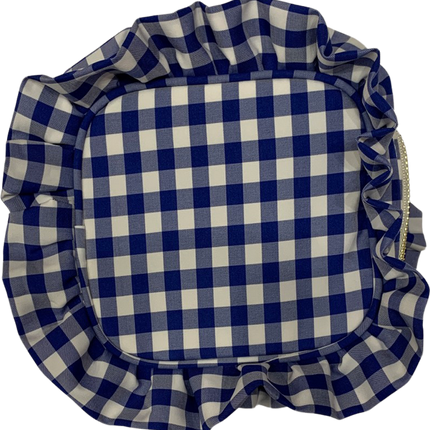 The Rachel ruffle gingham bag — shown open with contents