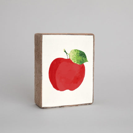 Watercolor apple decorative block — fall home decor, teacher gift