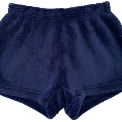 Personalized college fuzzy pajama shorts — shown with school logo example