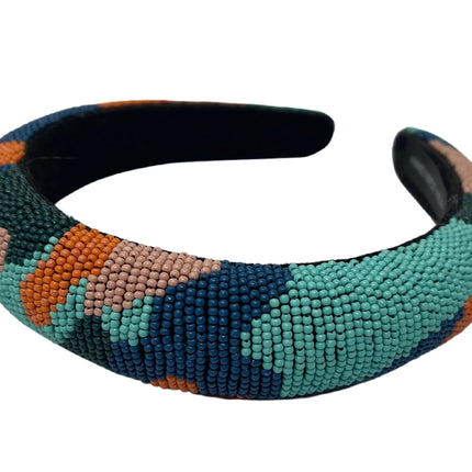 Turquoise and orange beaded headband — colorful fun accessory, gift for her