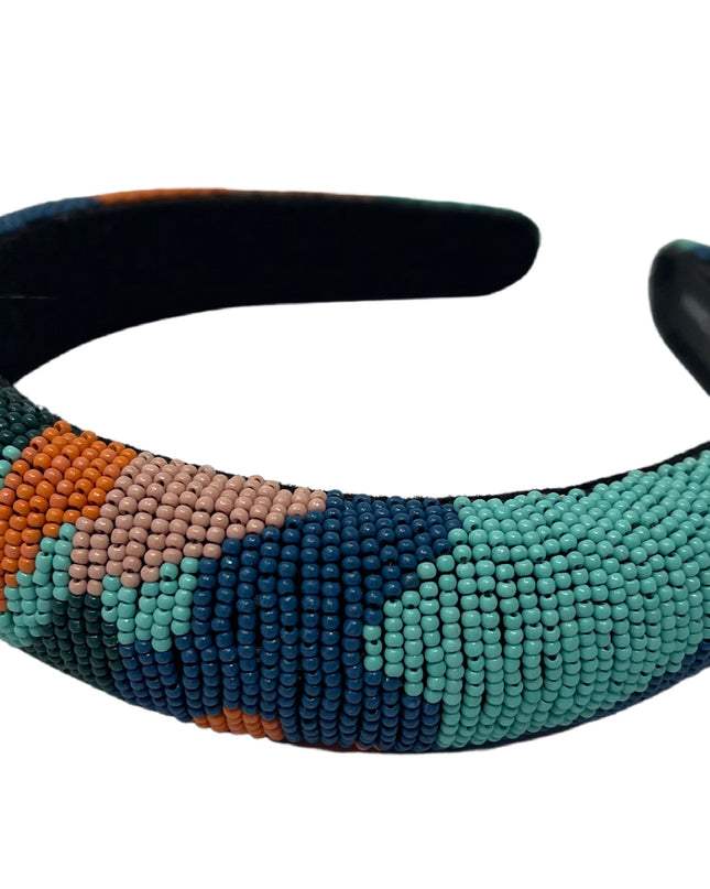 Turquoise and orange beaded headband — colorful fun accessory, gift for her