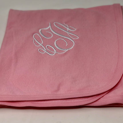 Personalized cotton receiving blanket — embroidered name included, baby shower gift