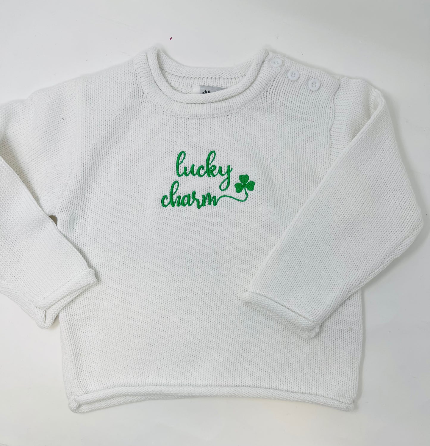 Lucky Charm White Roll Neck Sweater