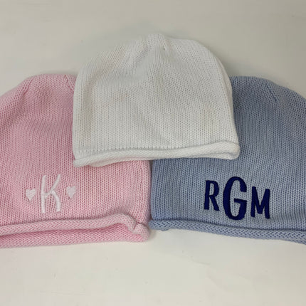Personalized roll hat — embroidered name, baby and toddler winter gift