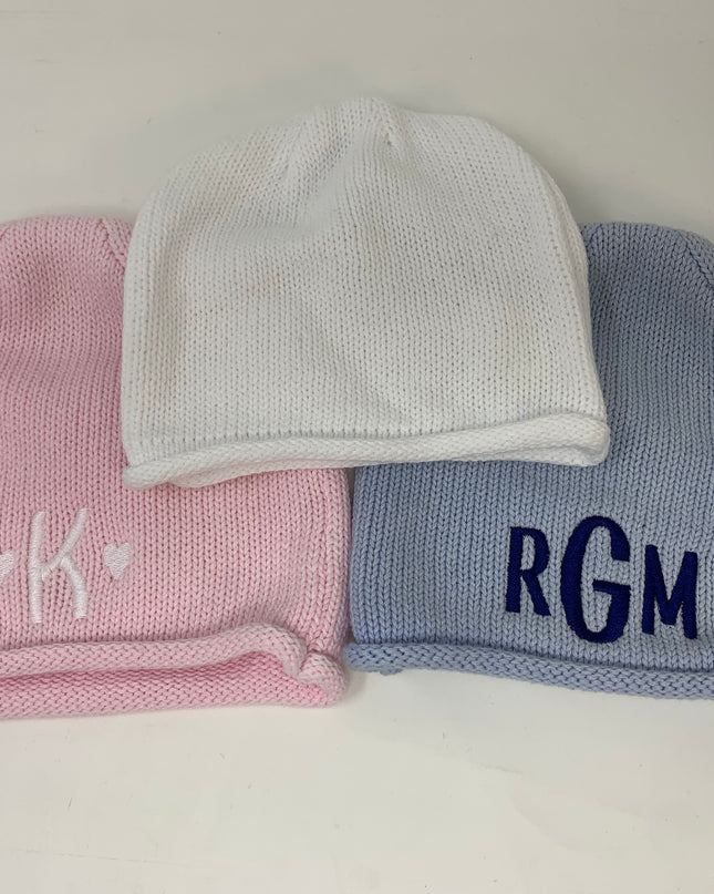 Personalized roll hat — embroidered name, baby and toddler winter gift