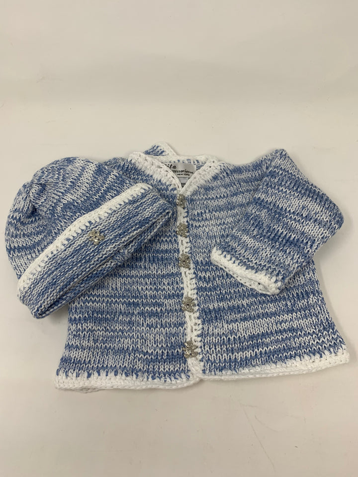 White and Denim Tweed Sweater and Hat