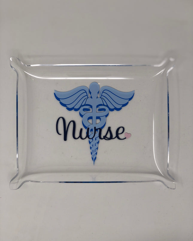 Personalized acrylic trinket tray — lifestyle flat lay