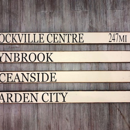 Custom destination sign with mileage — shown with multiple destination examples