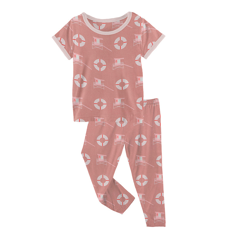 Short Sleeve Pajama Set - Anitque Pink Lifeguard