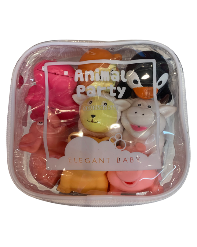 Animal party baby bath squirties — fun bath toy set, gender neutral shower gift