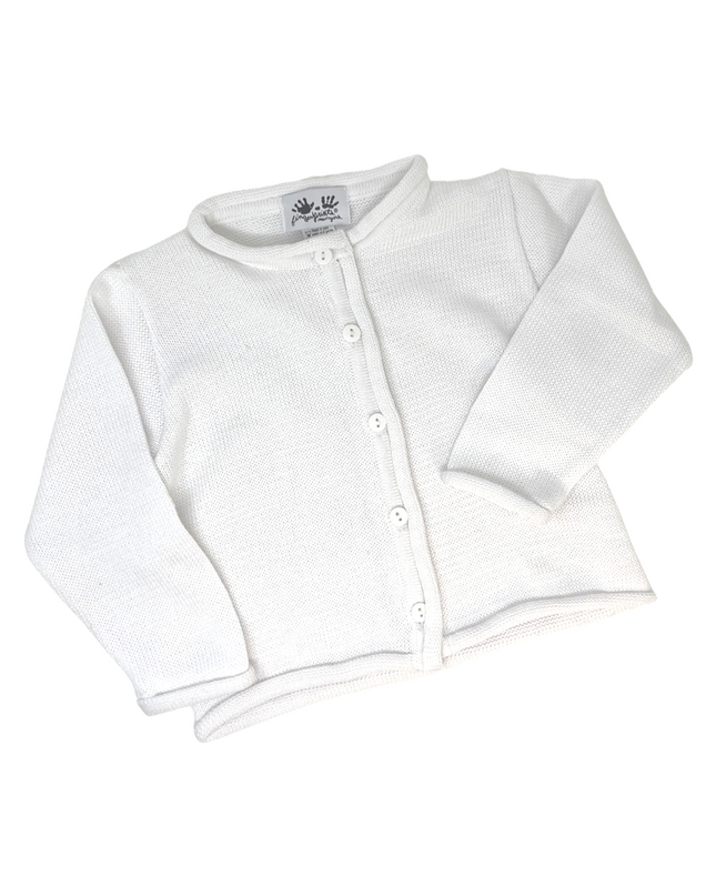 Personalized rollneck button down sweater — shown with embroidered monogram detail