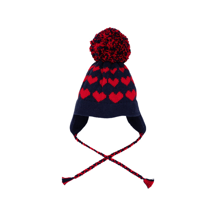 Parrish Pom Pom Hat - Nantucket Navy With Richmond Red Hearts