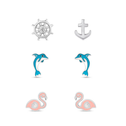 Nautical stud earring set silver — children's jewelry, summer and birthday gift