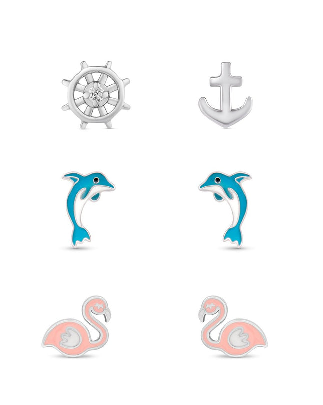 Nautical stud earring set silver — children's jewelry, summer and birthday gift