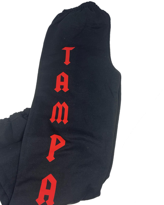 Personalized college sweatpants — shown with school logo example