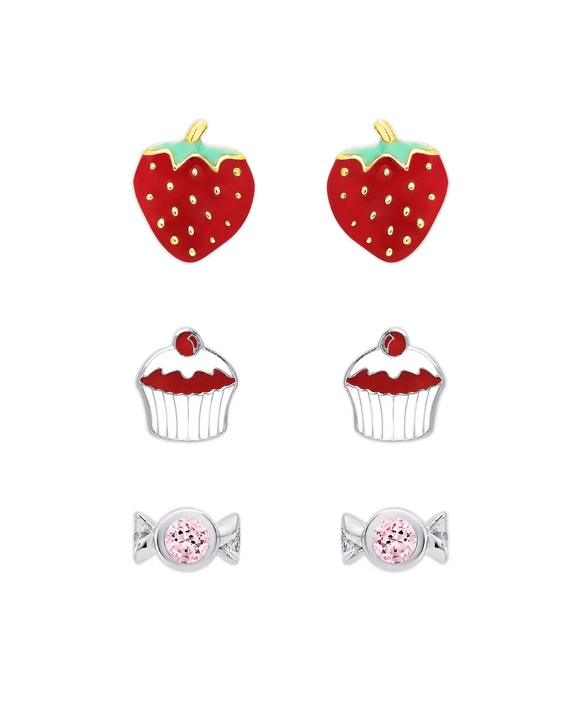 Strawberry / Cupcake / CZ Candy Stud Set in Sterling Silver