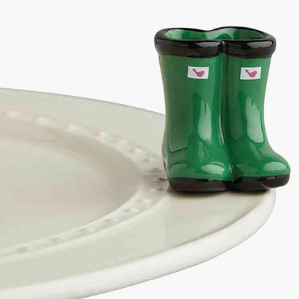 Nora Fleming Green Boots Jumpin Puddles Mini — spring decorative attachment for Nora Fleming serveware