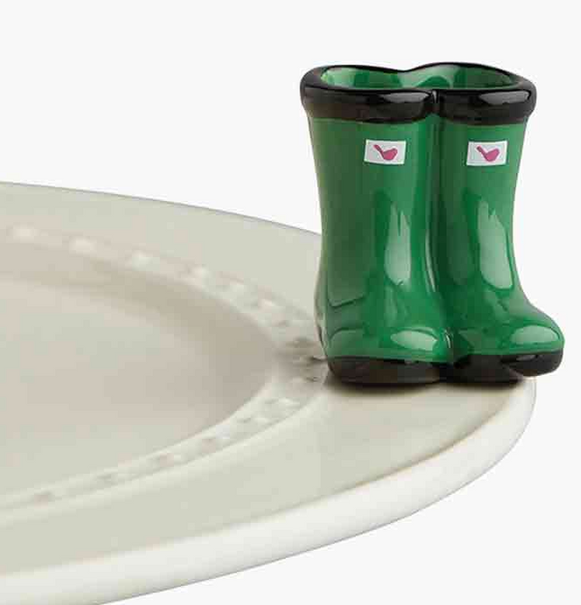 Nora Fleming Green Boots Jumpin Puddles Mini — spring decorative attachment for Nora Fleming serveware
