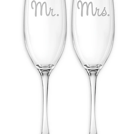 Mr. and Mrs. champagne glass set of 2 — wedding gift, personalized glassware