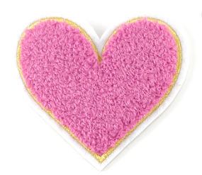 Heart chenille patch — shown applied to denim jacket