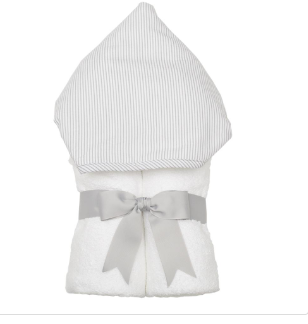 Personalized Gray Seersucker Stripe Hooded Towel