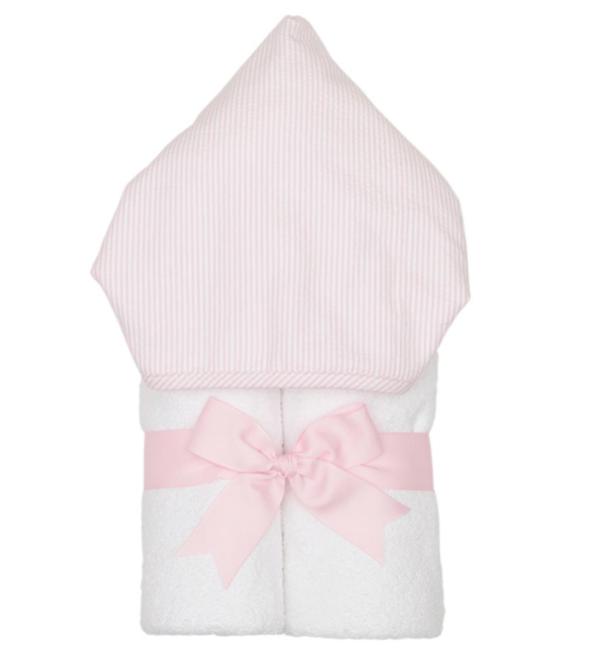 Personalized Pink Seersucker Stripe Hooded Towel