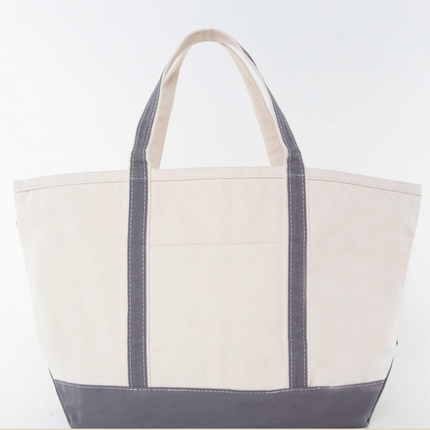 Personalized medium boat bag — shown open with contents