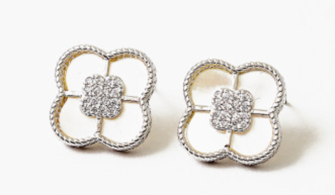 Mother of Pearl Clover Earrings with studs