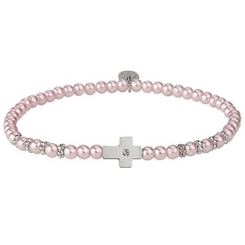 Silver Side Cross Bracelet Pink