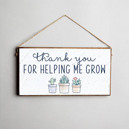 Helping Me Grow twine hanging sign — spring garden and classroom home decor