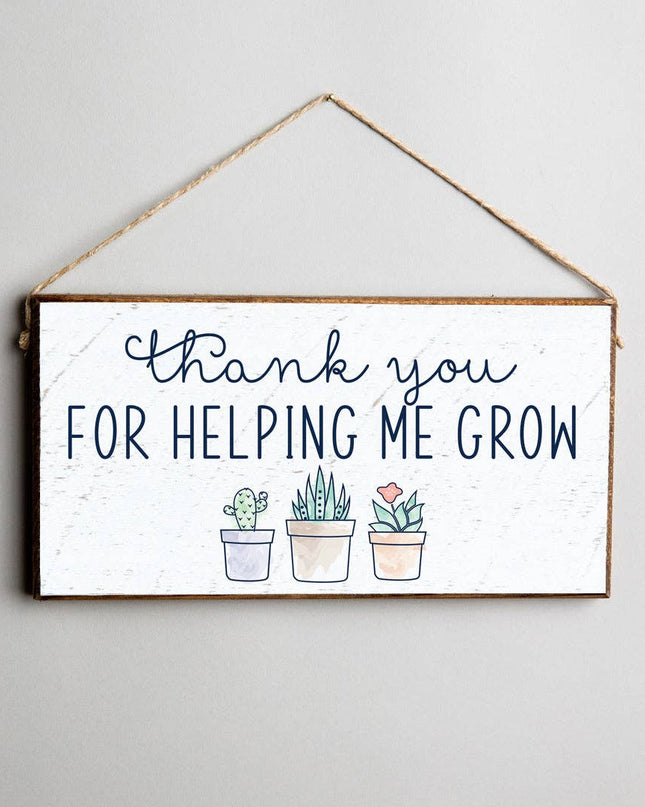 Helping Me Grow twine hanging sign — spring garden and classroom home decor