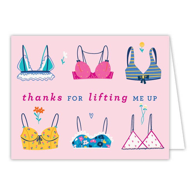 Thanks For Lifting Me Up bra assortment greeting card — funny friendship and birthday card